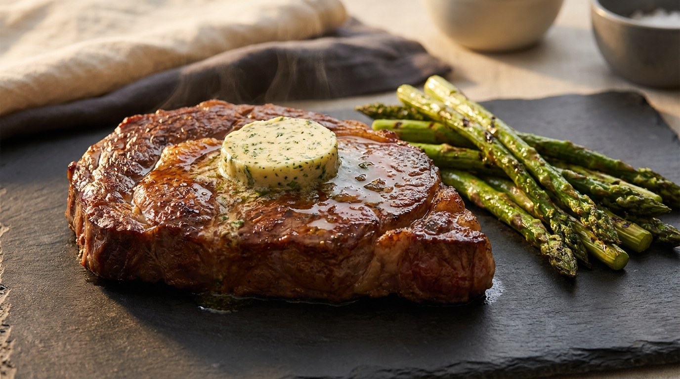 Ribeye con mantequilla de hierbas